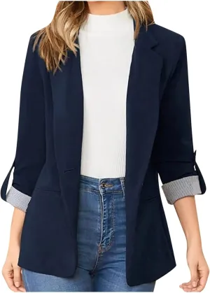 2022 Trendy Blazer Tops for Womens One Button Casual Business Blazer Jackets Women's Lapel Solid Blazers with Pockets