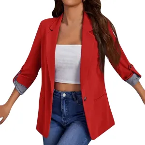 2022 Trendy Blazer Tops for Womens One Button Casual Business Blazer Jackets Women's Lapel Solid Blazers with Pockets