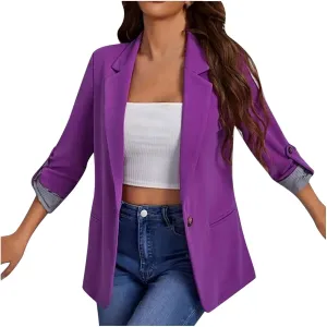 2022 Trendy Blazer Tops for Womens One Button Casual Business Blazer Jackets Women's Lapel Solid Blazers with Pockets