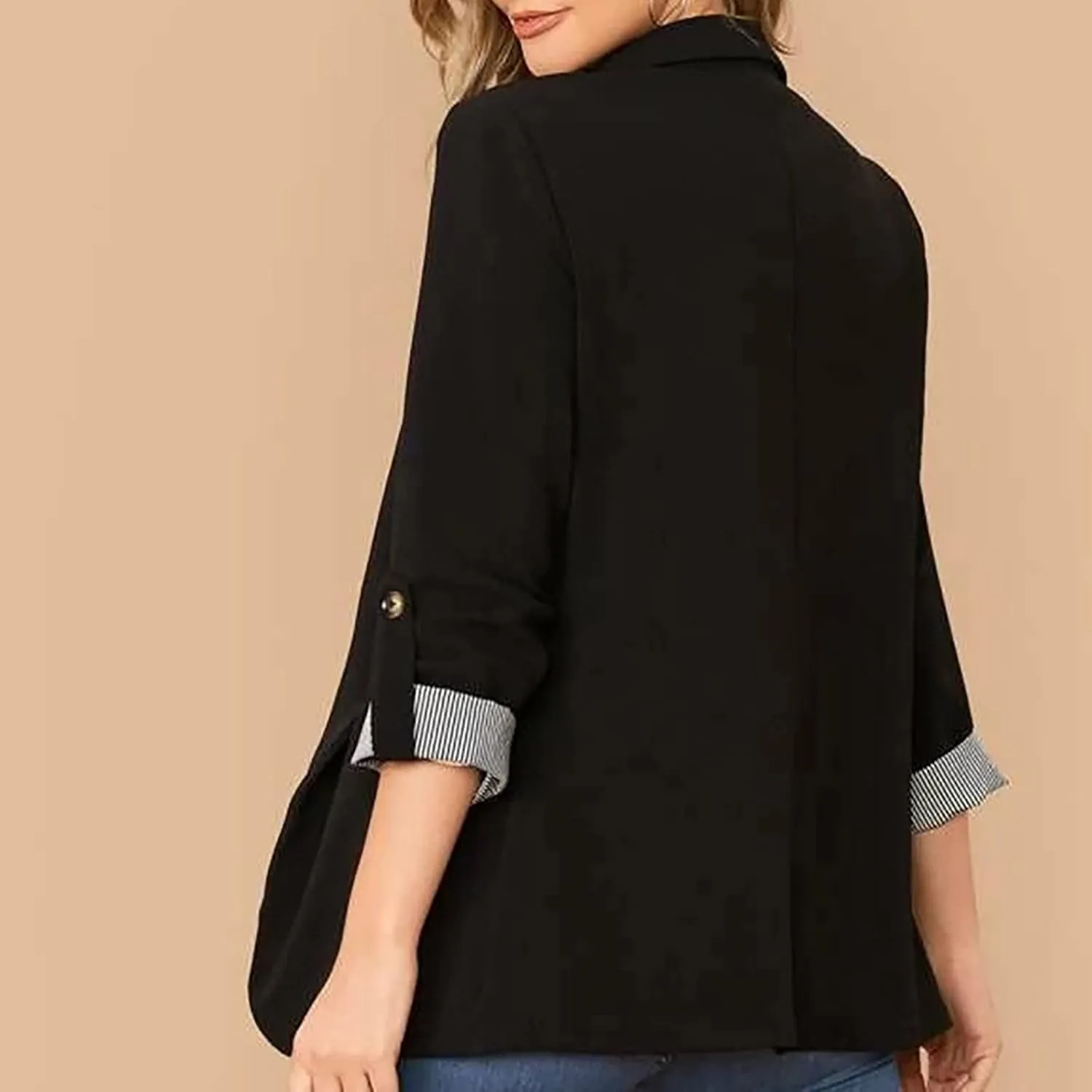 2022 Trendy Blazer Tops for Womens One Button Casual Business Blazer Jackets Women's Lapel Solid Blazers with Pockets