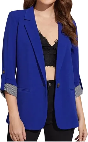 2022 Trendy Blazer Tops for Womens One Button Casual Business Blazer Jackets Women's Lapel Solid Blazers with Pockets