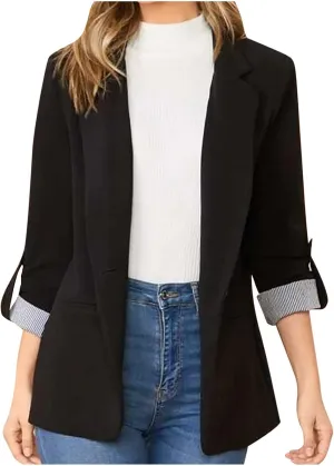 2022 Trendy Blazer Tops for Womens One Button Casual Business Blazer Jackets Women's Lapel Solid Blazers with Pockets
