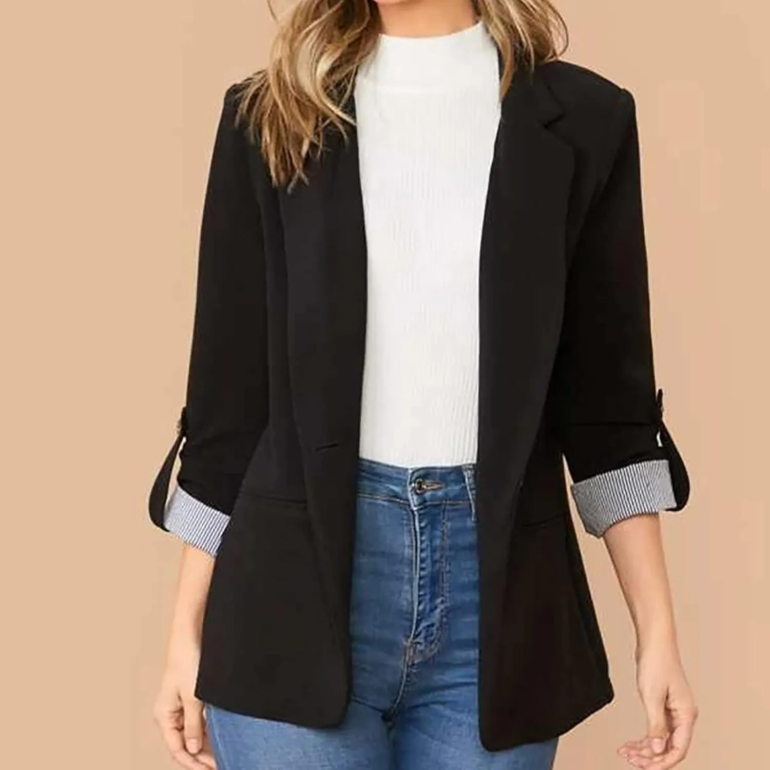 2022 Trendy Blazer Tops for Womens One Button Casual Business Blazer Jackets Women's Lapel Solid Blazers with Pockets