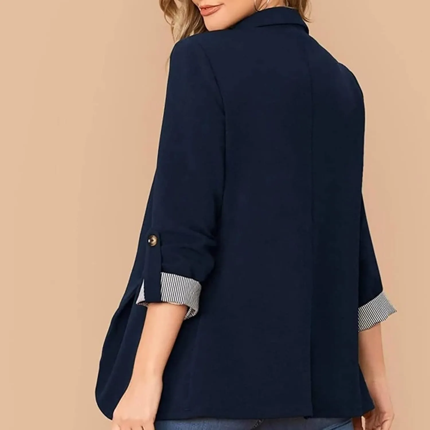 2022 Trendy Blazer Tops for Womens One Button Casual Business Blazer Jackets Women's Lapel Solid Blazers with Pockets
