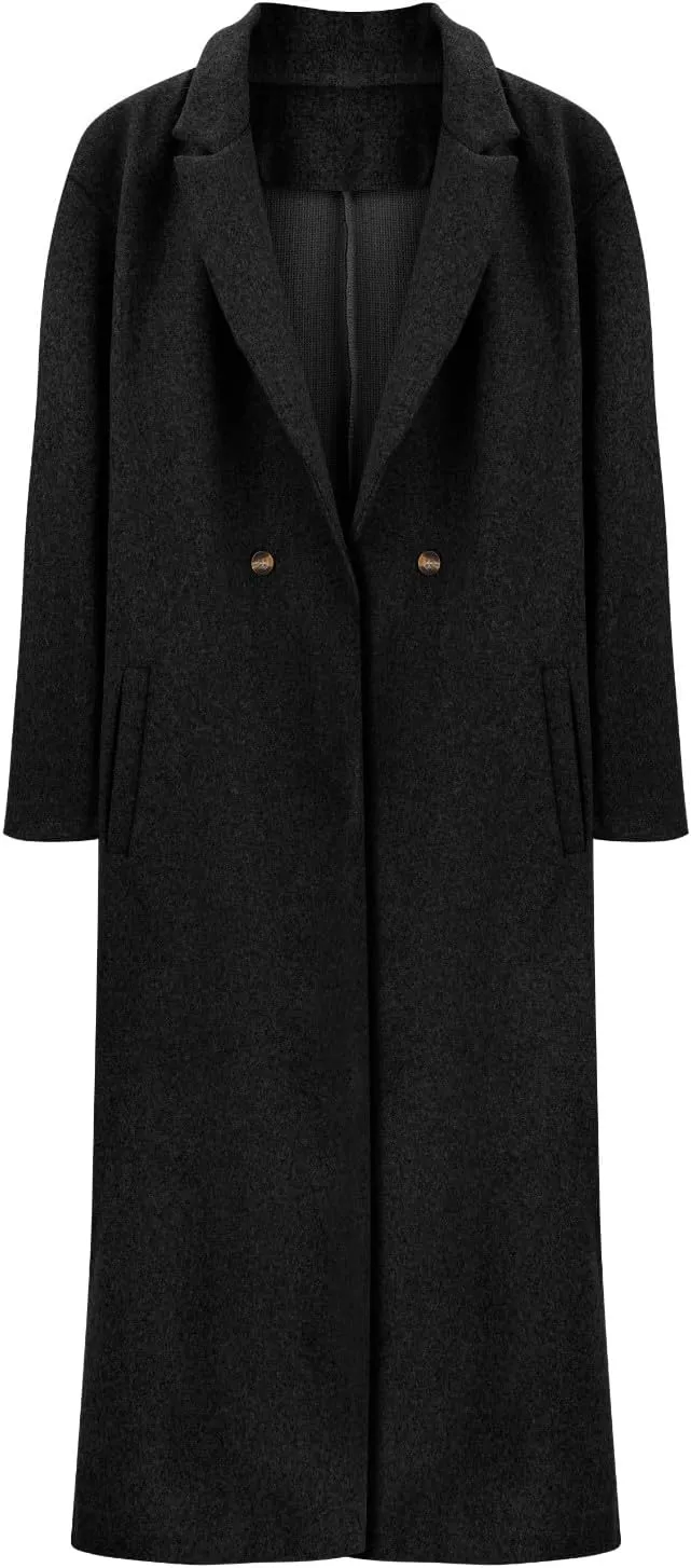 2024 Women's Winter Wool Blend Coat Oversized Double Breasted Long Trench Overcoat Long Sleeve Notch Lapel Coat