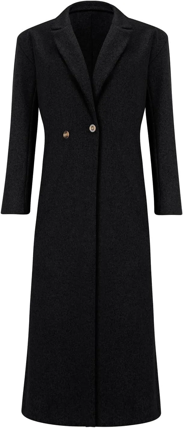 2024 Women's Winter Wool Blend Coat Oversized Double Breasted Long Trench Overcoat Long Sleeve Notch Lapel Coat