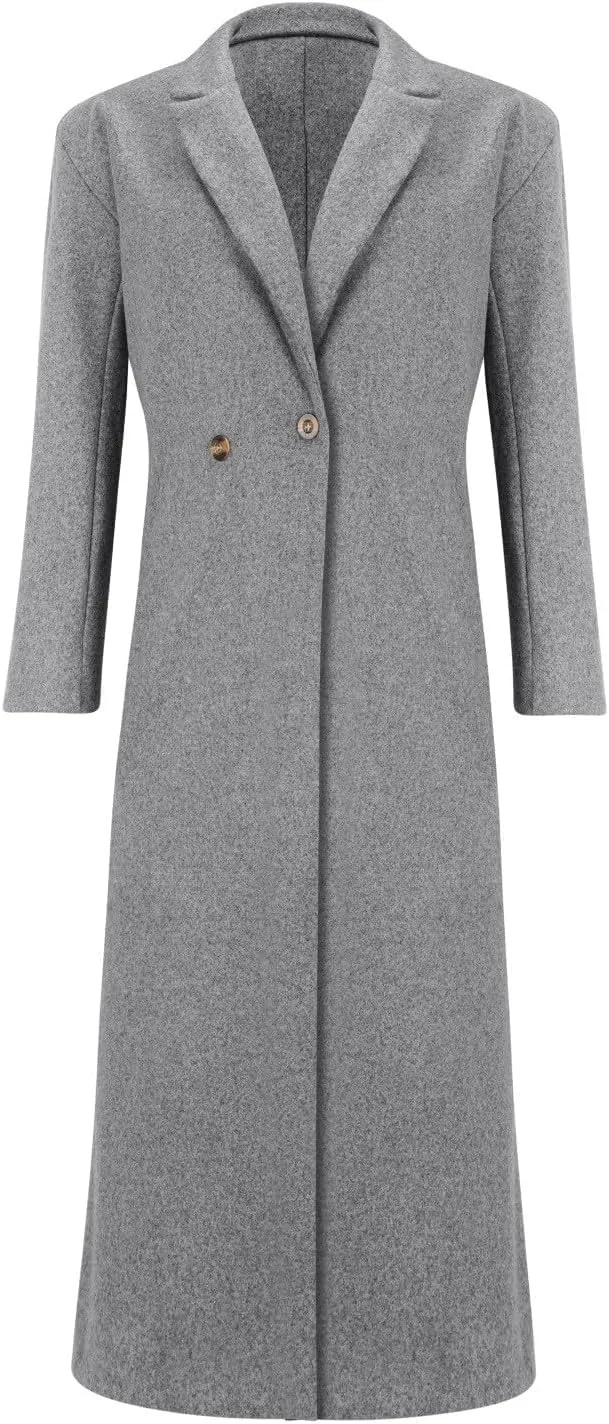 2024 Women's Winter Wool Blend Coat Oversized Double Breasted Long Trench Overcoat Long Sleeve Notch Lapel Coat