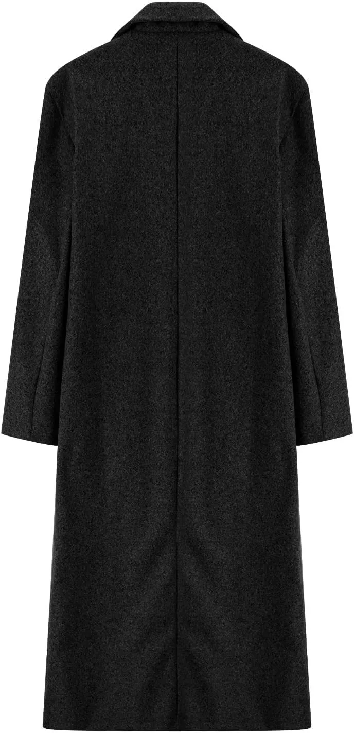 2024 Women's Winter Wool Blend Coat Oversized Double Breasted Long Trench Overcoat Long Sleeve Notch Lapel Coat