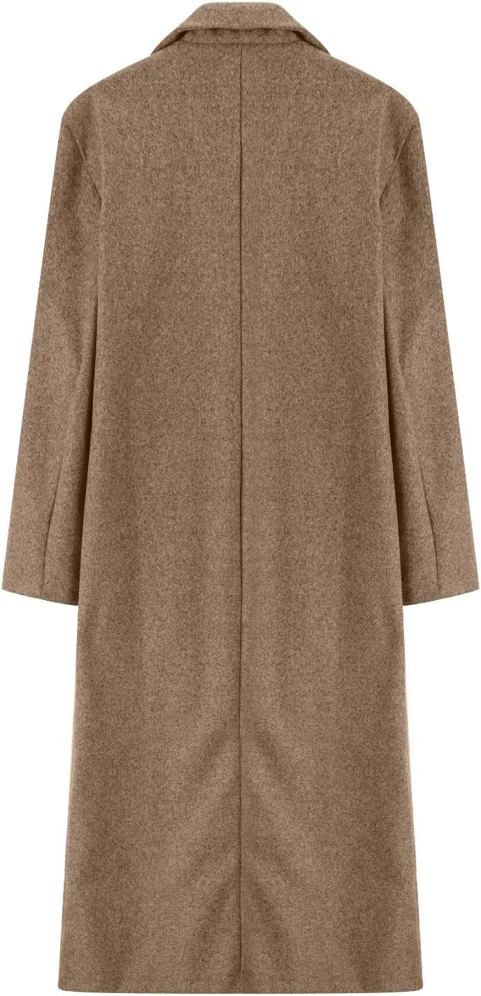 2024 Women's Winter Wool Blend Coat Oversized Double Breasted Long Trench Overcoat Long Sleeve Notch Lapel Coat