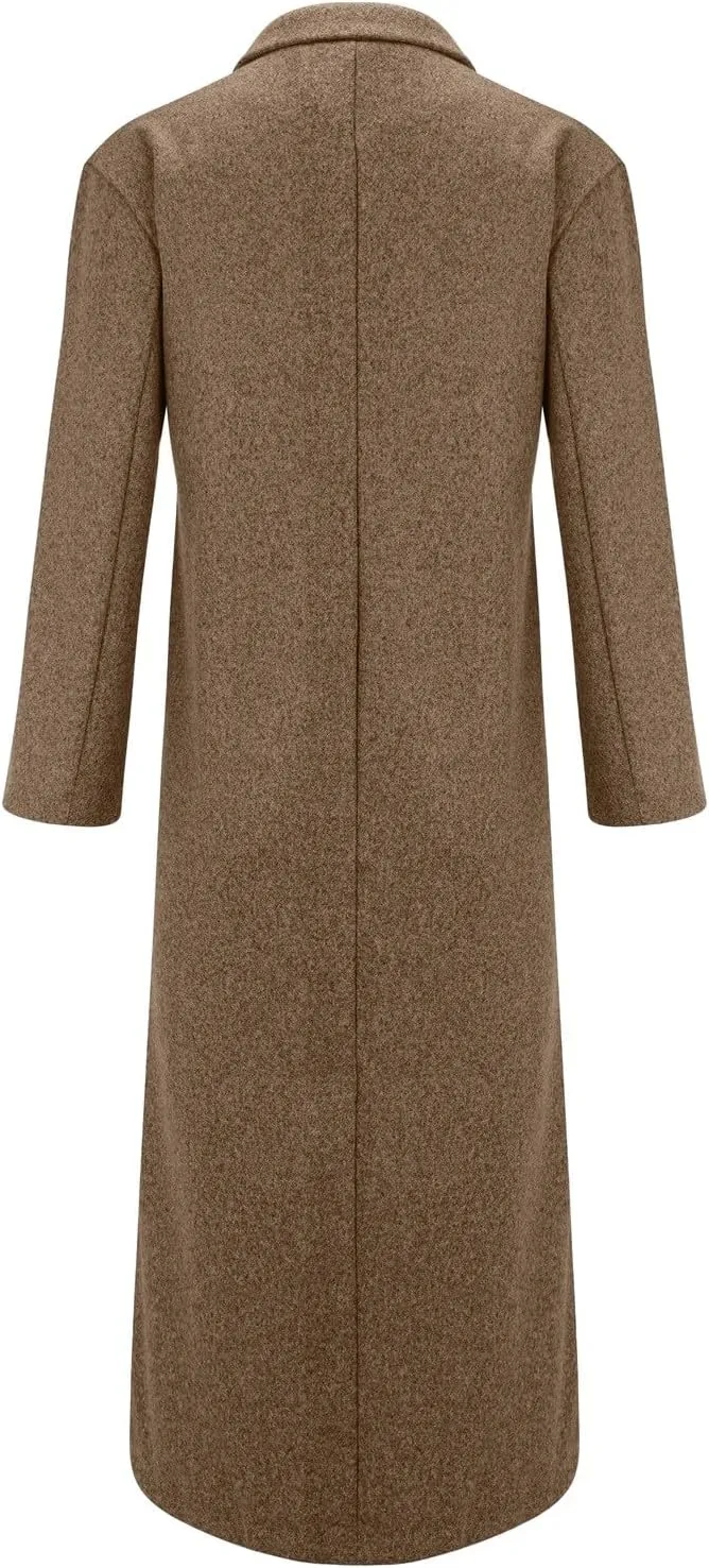 2024 Women's Winter Wool Blend Coat Oversized Double Breasted Long Trench Overcoat Long Sleeve Notch Lapel Coat