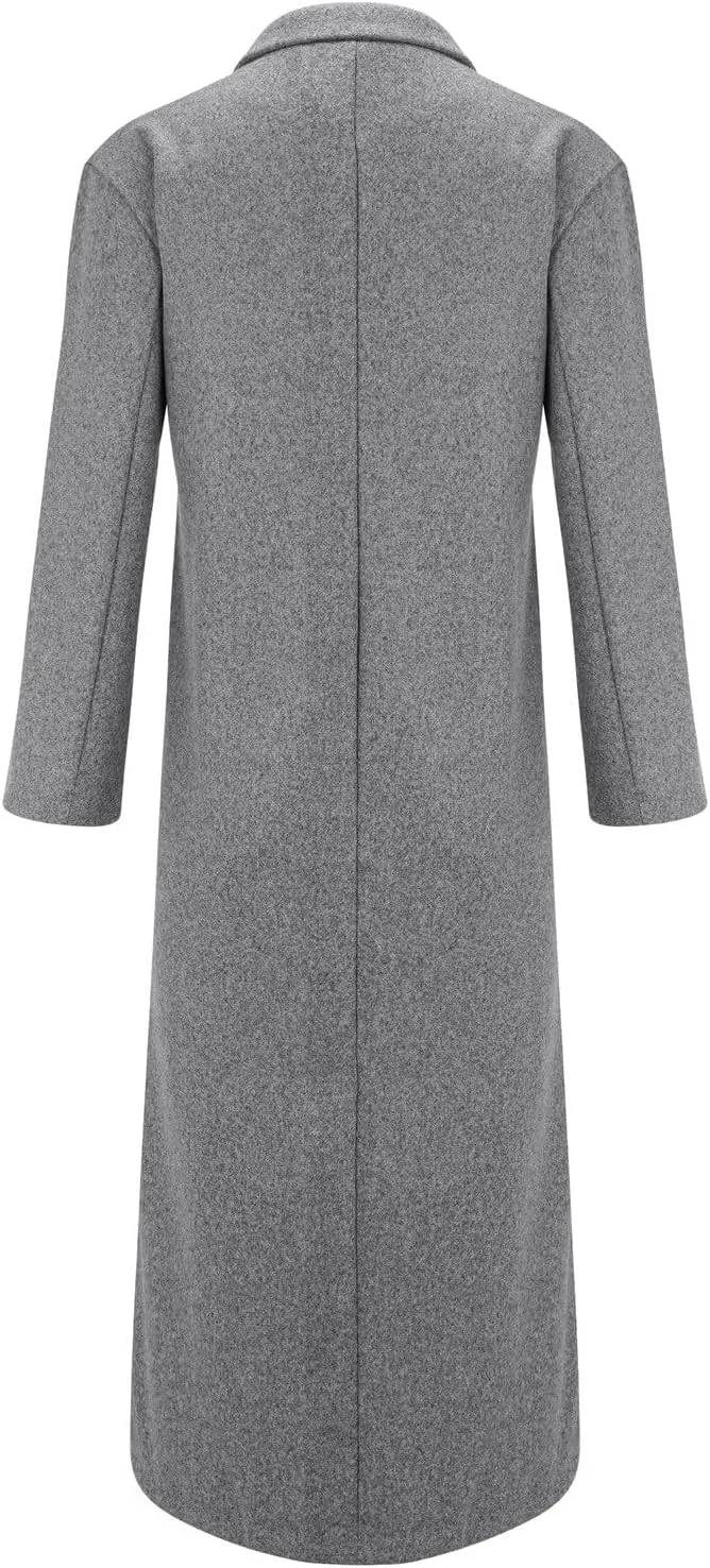 2024 Women's Winter Wool Blend Coat Oversized Double Breasted Long Trench Overcoat Long Sleeve Notch Lapel Coat