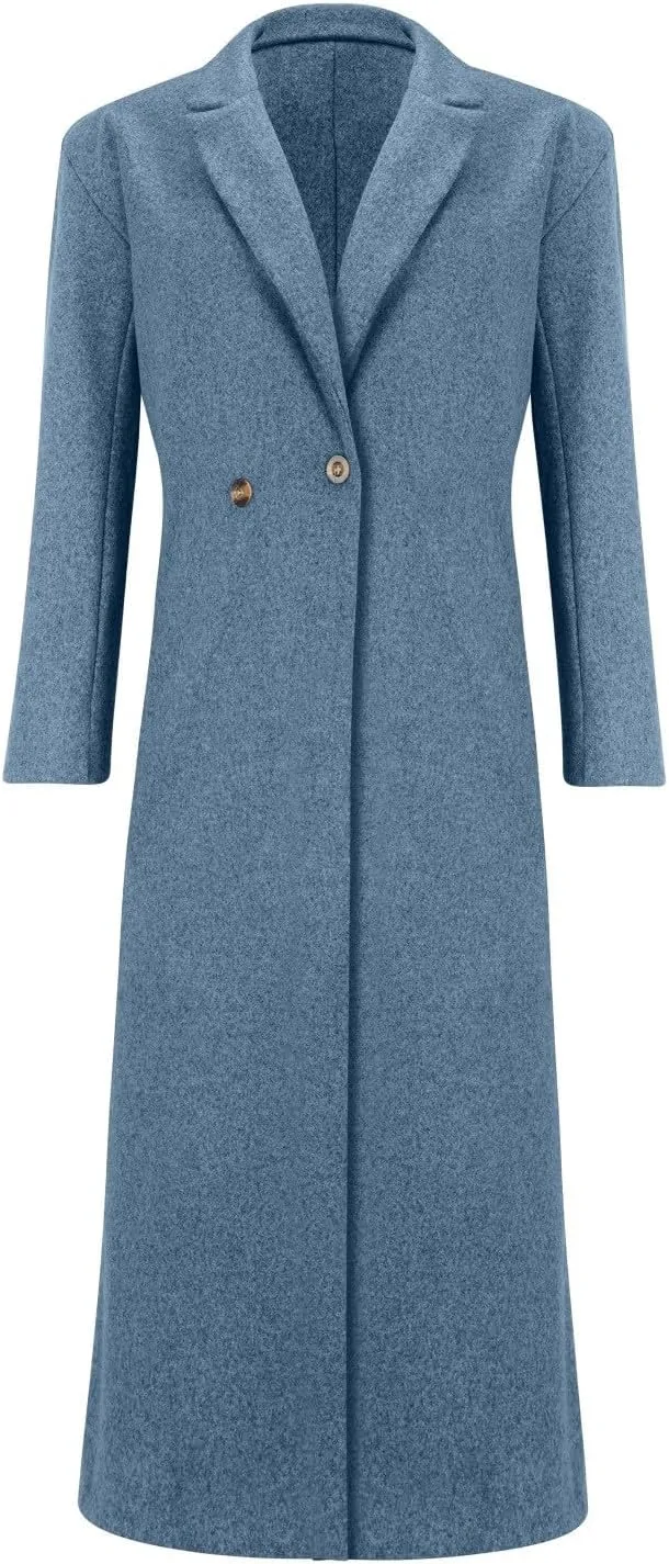 2024 Women's Winter Wool Blend Coat Oversized Double Breasted Long Trench Overcoat Long Sleeve Notch Lapel Coat