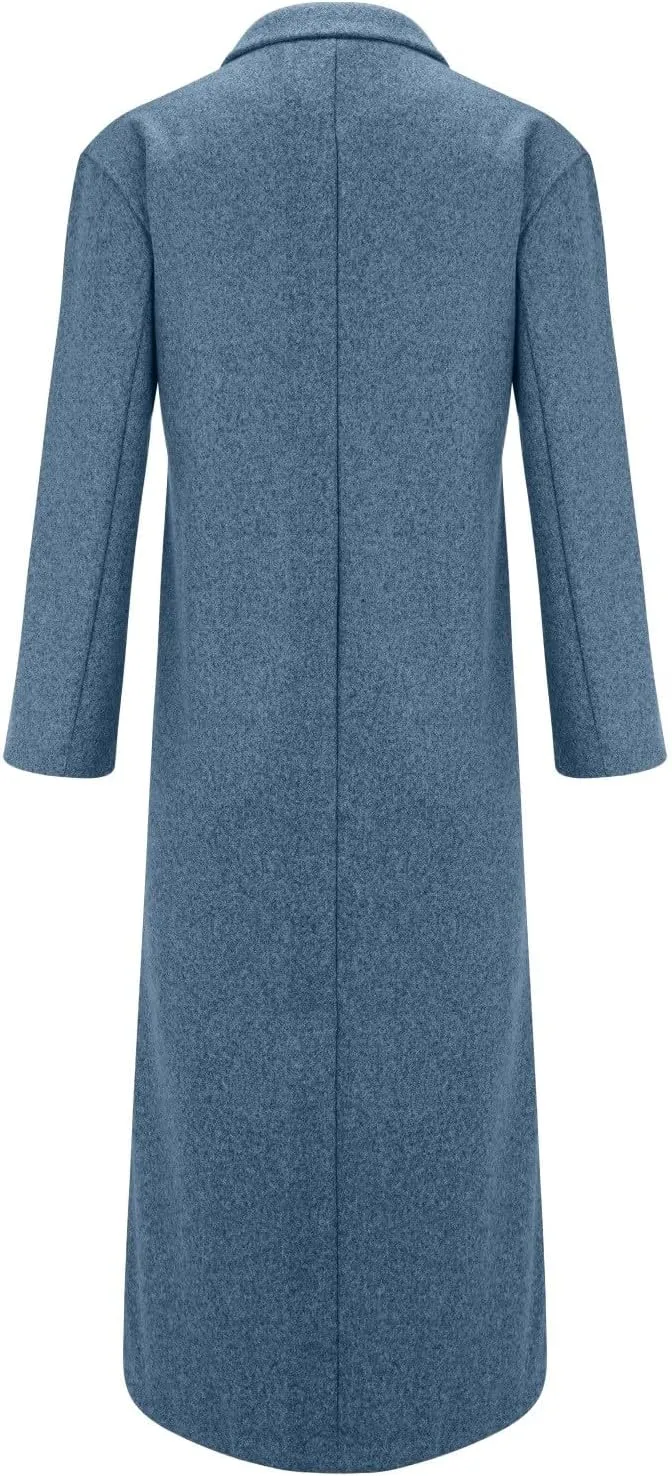 2024 Women's Winter Wool Blend Coat Oversized Double Breasted Long Trench Overcoat Long Sleeve Notch Lapel Coat