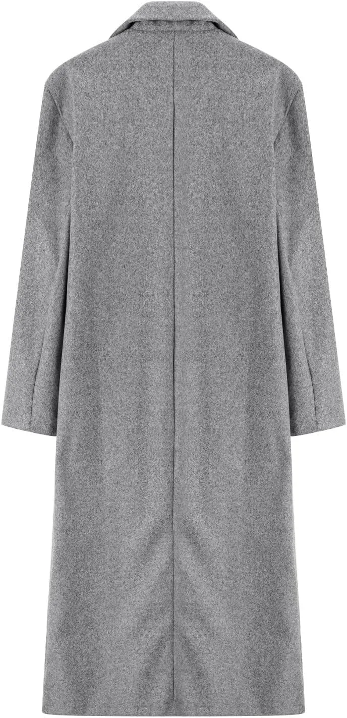 2024 Women's Winter Wool Blend Coat Oversized Double Breasted Long Trench Overcoat Long Sleeve Notch Lapel Coat