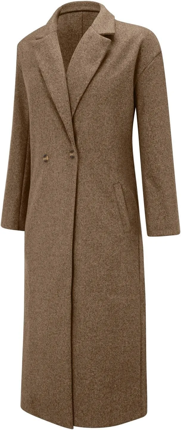 2024 Women's Winter Wool Blend Coat Oversized Double Breasted Long Trench Overcoat Long Sleeve Notch Lapel Coat