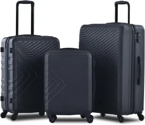 3 Piece Luggage Sets ABS Lightweight Suitcase with Two Hooks, Spinner Wheels, TSA Lock, (20/24/28) Black