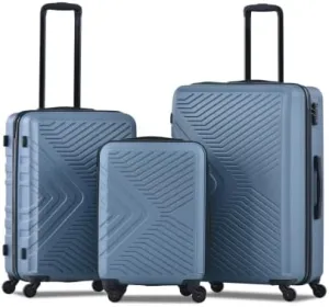 3 Piece Luggage Sets ABS Lightweight Suitcase with Two Hooks, Spinner Wheels, TSA Lock, (20/24/28) Blue