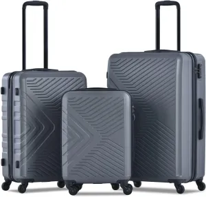 3 Piece Luggage Sets ABS Lightweight Suitcase with Two Hooks, Spinner Wheels, TSA Lock, (20/24/28) Gray