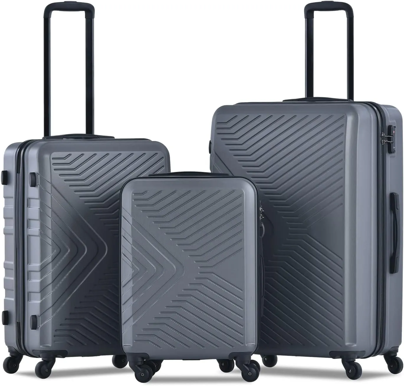 3 Piece Luggage Sets ABS Lightweight Suitcase with Two Hooks, Spinner Wheels, TSA Lock, (20/24/28) Gray