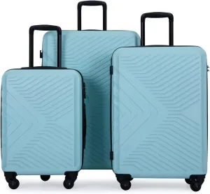 3 Piece Luggage Sets Abs Lightweight Suitcase with Two Hooks, Spinner Wheels, Tsa Lock, (20,24,28) Green