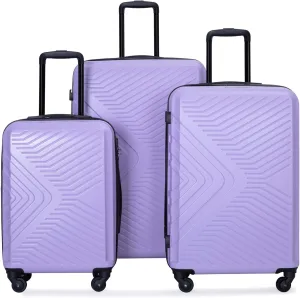 3 Piece Luggage Sets ABS Lightweight Suitcase with Two Hooks, Spinner Wheels, TSA Lock, (20/24/28), LIGHT PURPLE