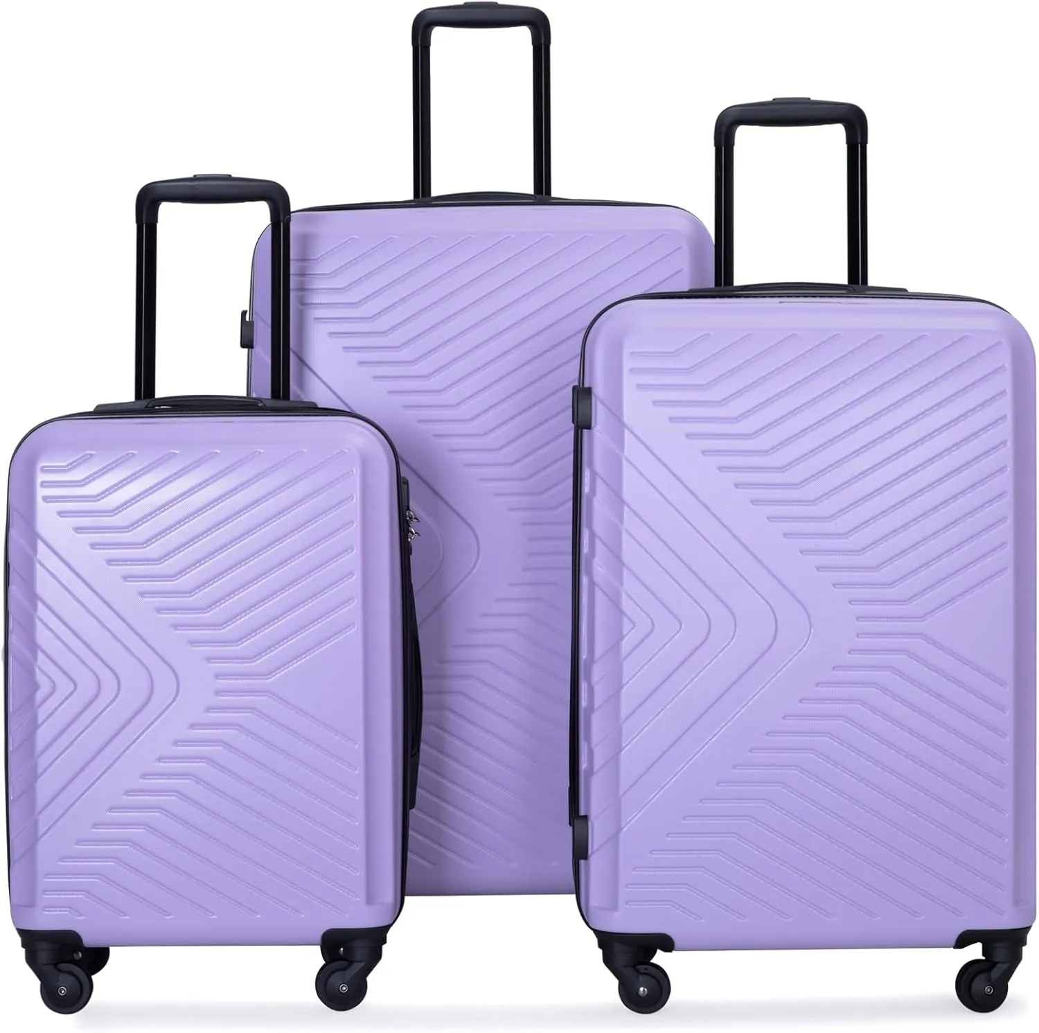 3 Piece Luggage Sets ABS Lightweight Suitcase with Two Hooks, Spinner Wheels, TSA Lock, (20/24/28), LIGHT PURPLE