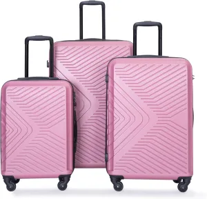 3 Piece Luggage Sets ABS Lightweight Suitcase with Two Hooks, Spinner Wheels, TSA Lock, (20/24/28), Pink