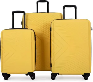 3 Piece Luggage Sets Abs Lightweight Suitcase with Two Hooks, Spinner Wheels, Tsa Lock, (20,24,28), Yellow