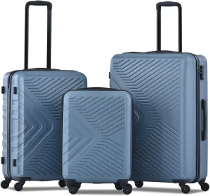 3 Piece Luggage Sets ABS Lightweight Suitcase with Two Hooks, Spinner Wheels, TSA Lock, (20/24/28)