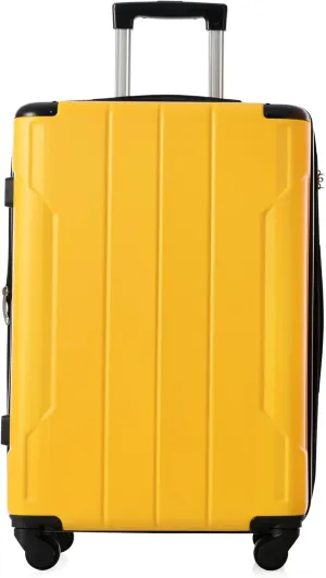 3 Piece Luggage Sets ABS Lightweight Suitcase with Two Hooks, Spinner Wheels, TSA Lock, Hard-Shell Suitcase (20/24/28) Yellow