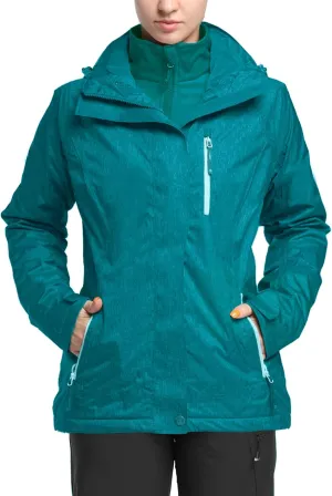 33,000ft Women's 3 in 1 Hooded Waterproof Coat Winter Ski Hiking Rain Jacket Softshell Fleece Lined Raincoat Windbreaker