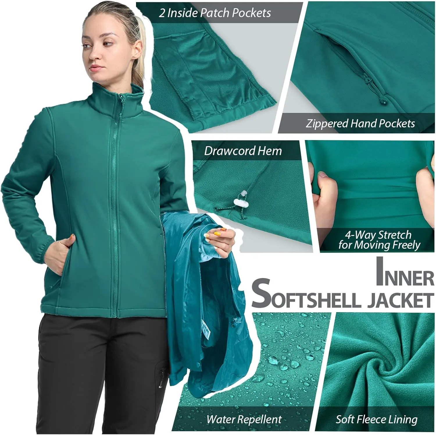 33,000ft Women's 3 in 1 Hooded Waterproof Coat Winter Ski Hiking Rain Jacket Softshell Fleece Lined Raincoat Windbreaker