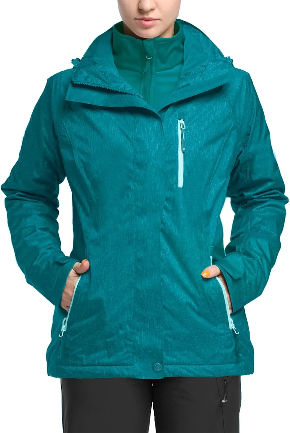 33,000ft Women's 3 in 1 Hooded Waterproof Coat Winter Ski Hiking Rain Jacket Softshell Fleece Lined Raincoat Windbreaker