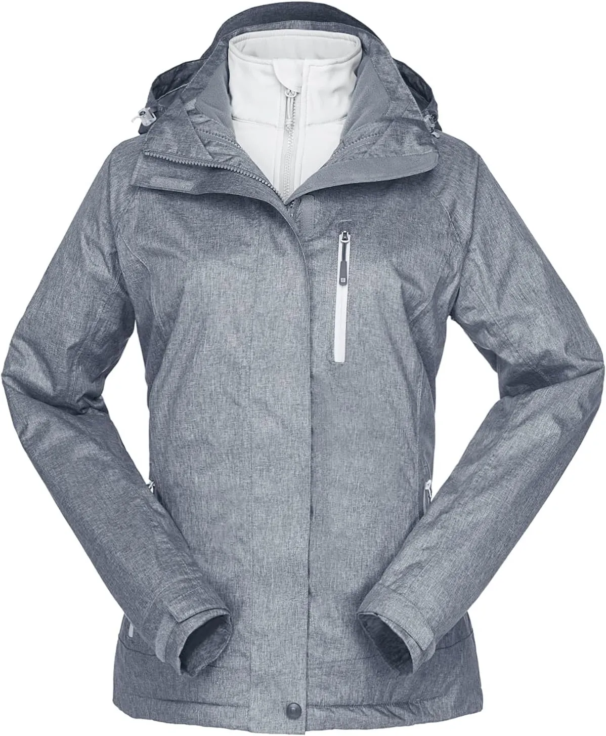 33,000ft Women's 3 in 1 Hooded Waterproof Coat Winter Ski Hiking Rain Jacket Softshell Fleece Lined Raincoat Windbreaker
