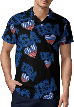 4th of July U.S. Men's Polo-Shirt Regular-Fit Short Sleeve Sports Quick Dry Golf Tennis T-Shirt