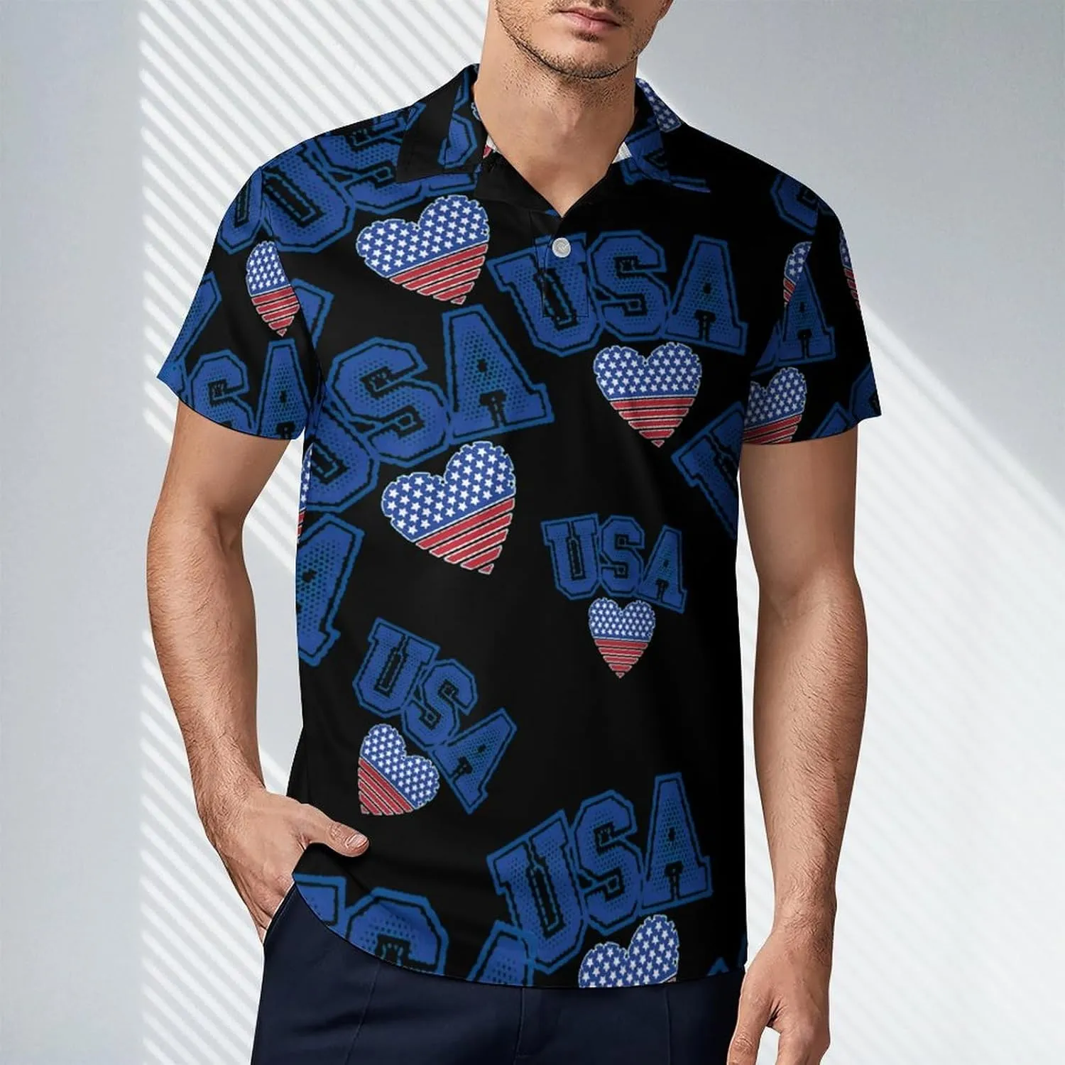 4th of July U.S. Men's Polo-Shirt Regular-Fit Short Sleeve Sports Quick Dry Golf Tennis T-Shirt