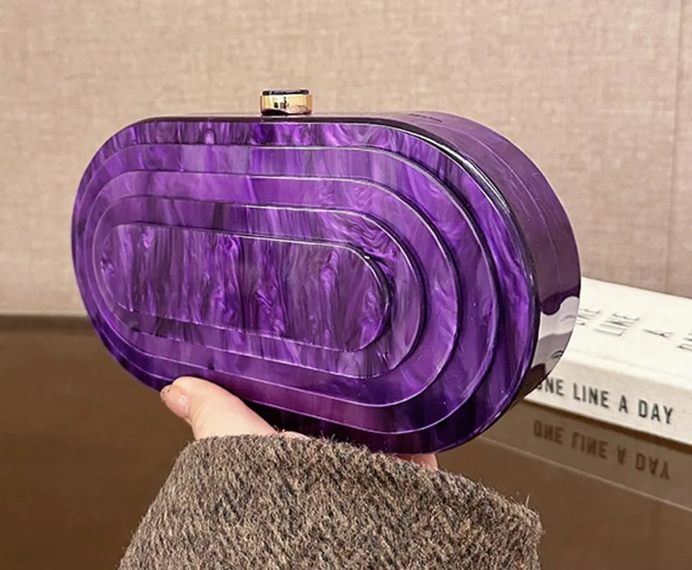 Acrylic Evening Clutch Women 2025 Shell Shape Glitter Marble Purse Handbag Shoulder Crossbody Bag Wedding Party
