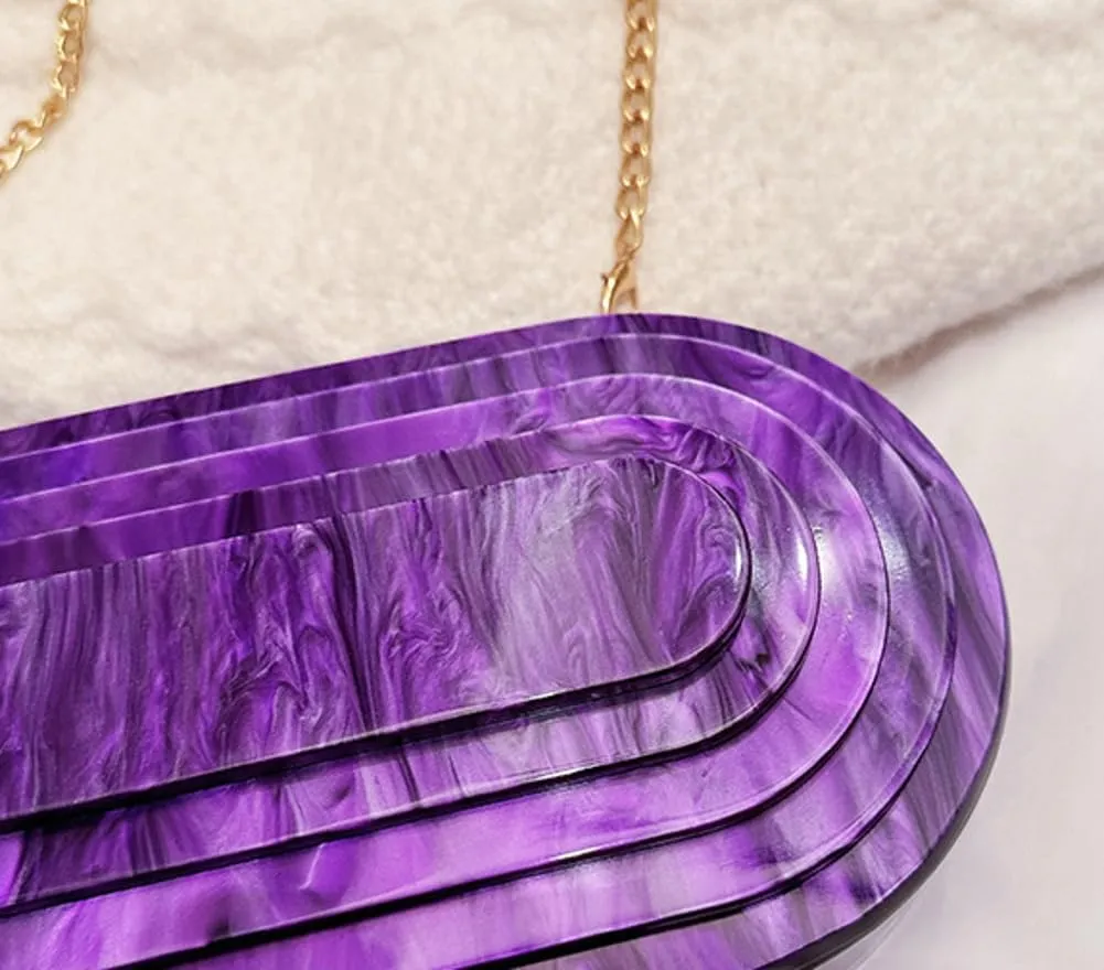 Acrylic Evening Clutch Women 2025 Shell Shape Glitter Marble Purse Handbag Shoulder Crossbody Bag Wedding Party