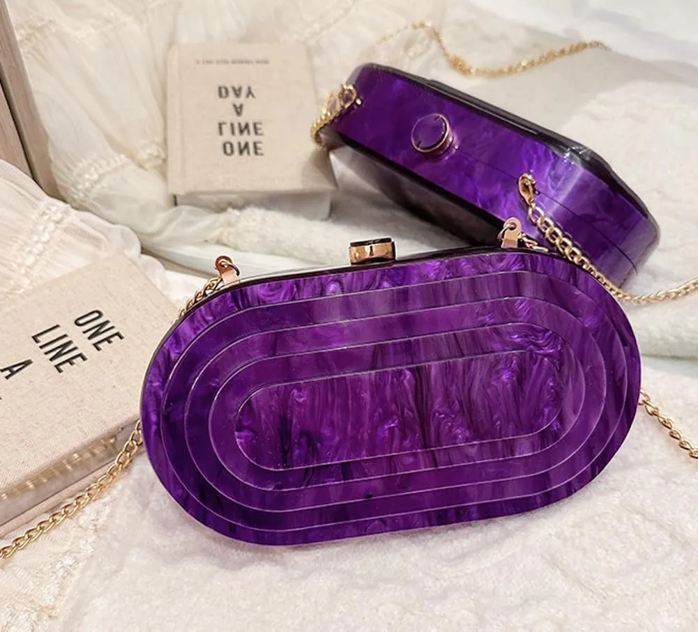 Acrylic Evening Clutch Women 2025 Shell Shape Glitter Marble Purse Handbag Shoulder Crossbody Bag Wedding Party