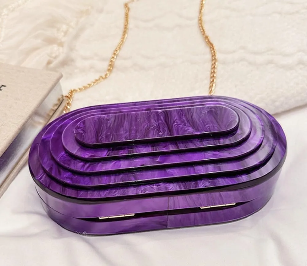 Acrylic Evening Clutch Women 2025 Shell Shape Glitter Marble Purse Handbag Shoulder Crossbody Bag Wedding Party