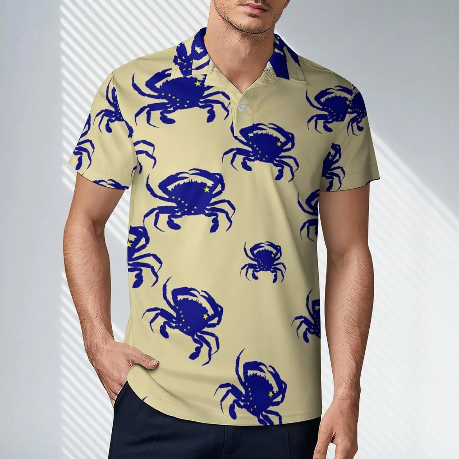 Alaska Flag Crab Men's Polo-Shirt Regular-Fit Short Sleeve Sports Quick Dry Golf Tennis T-Shirt