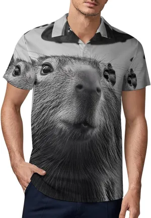 Aliens Capybara Men's Polo-Shirt Regular-Fit Short Sleeve Sports Quick Dry Golf Tennis T-Shirt