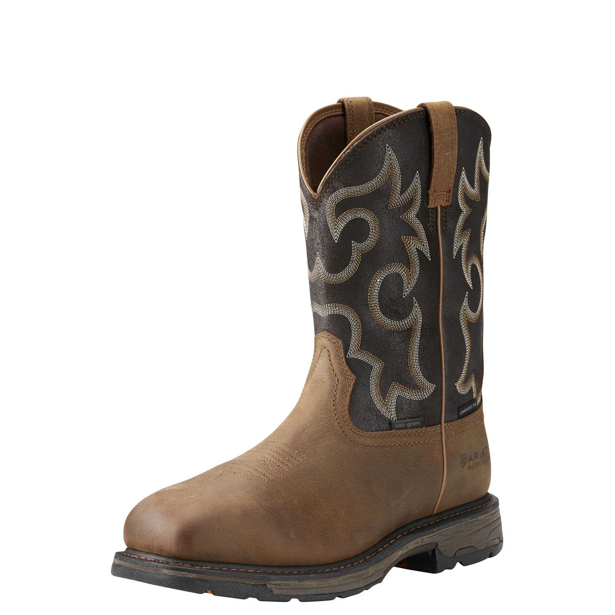 Ariat Mens Workhog Wide Square Toe 400G Waterproof 400G Composite Toe Work Boot Rye Brown