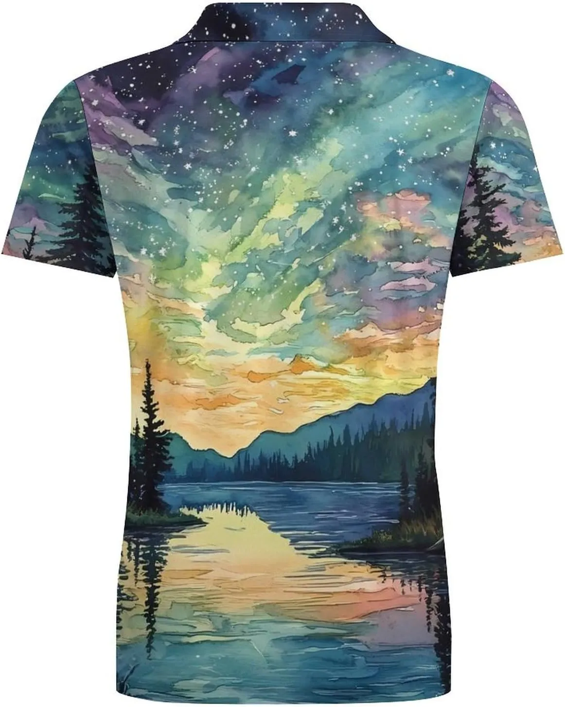 Aurora Starry Sky Night Men's Polo-Shirt Regular-Fit Short Sleeve Sports Quick Dry Golf Tennis T-Shirt