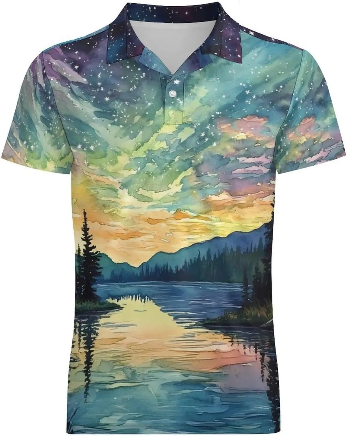 Aurora Starry Sky Night Men's Polo-Shirt Regular-Fit Short Sleeve Sports Quick Dry Golf Tennis T-Shirt