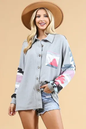 AZTEC PRINT COLOR BLOCK BUTTON DOWN JACKET