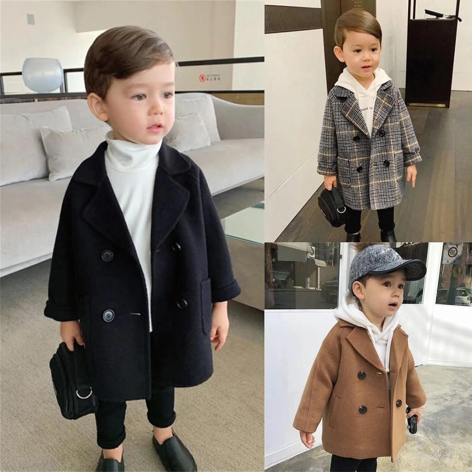Baby Girls Boys Button Formal Coat Toddler Kids Jacket Button Trench Pocket Fall Winter Outwear Christmas Outfit