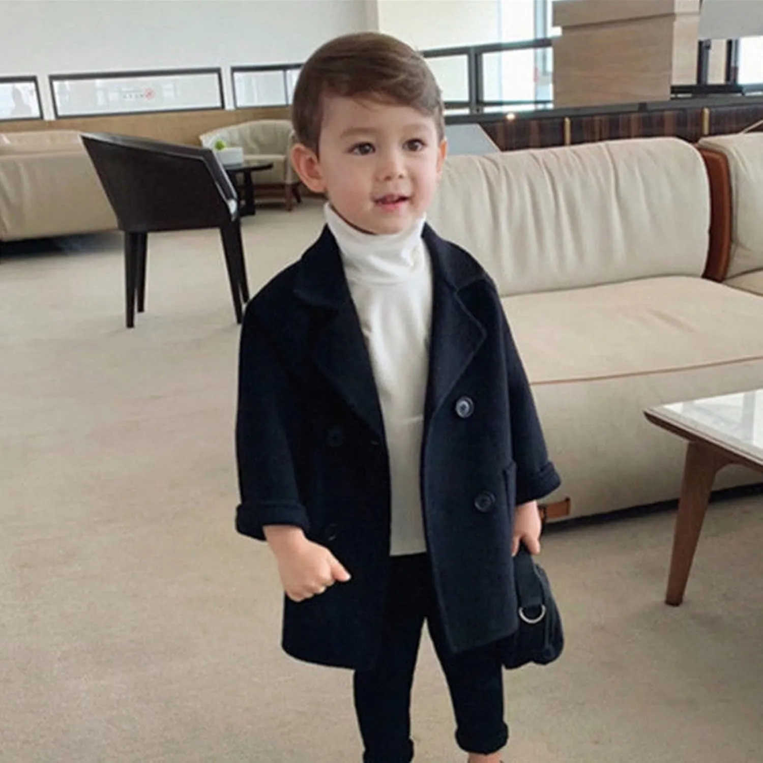 Baby Girls Boys Button Formal Coat Toddler Kids Jacket Button Trench Pocket Fall Winter Outwear Christmas Outfit