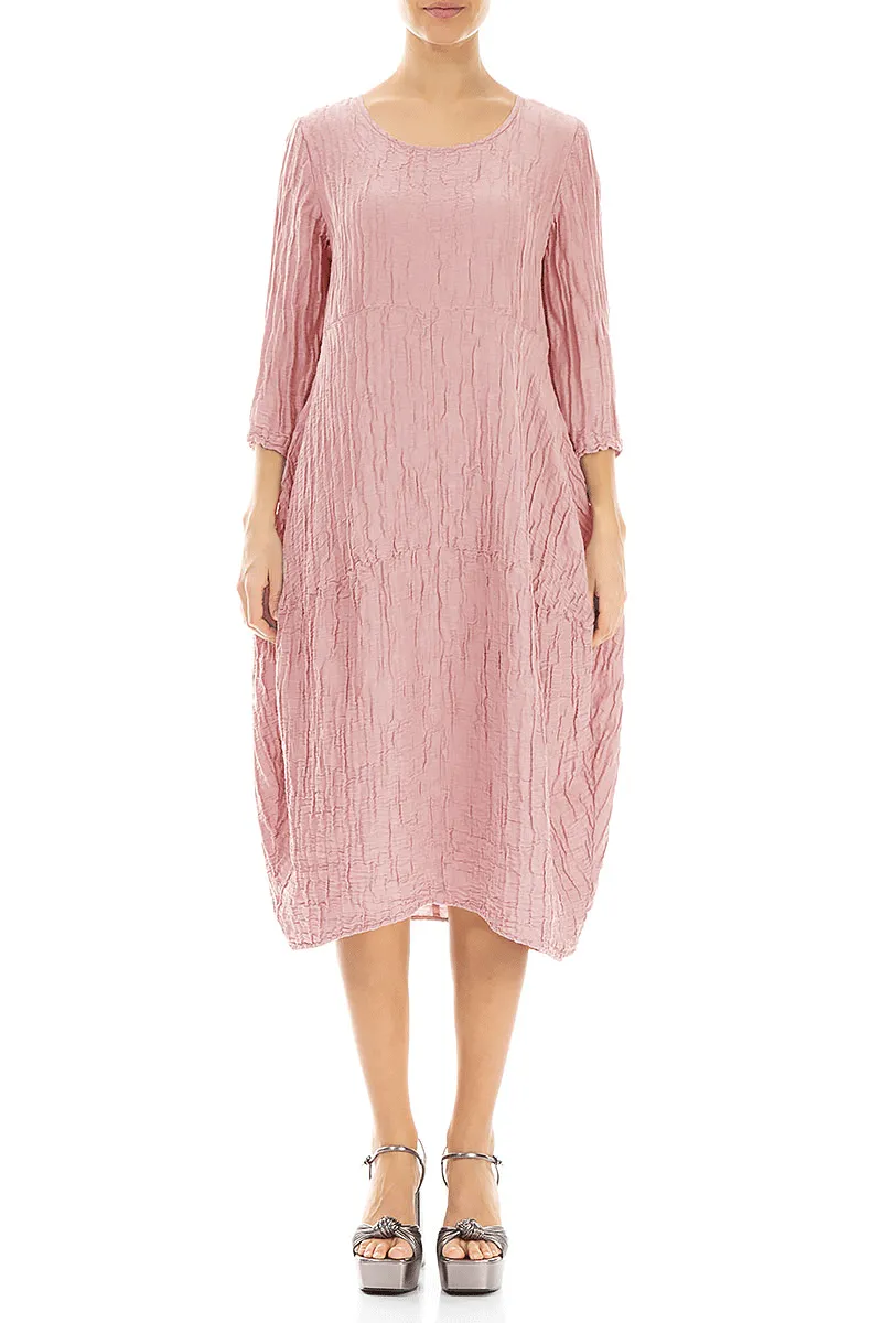 Balloon Crinkled Powder Pink Silk Linen Dress