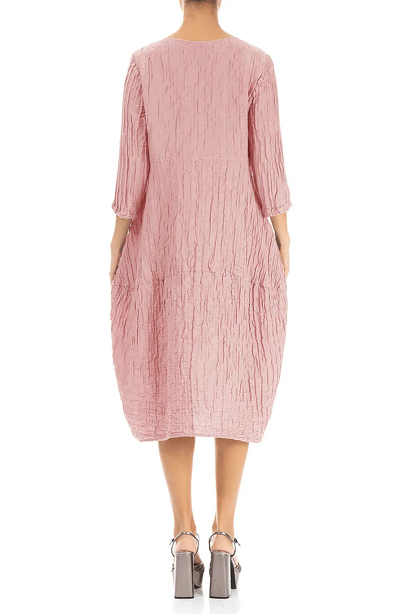 Balloon Crinkled Powder Pink Silk Linen Dress